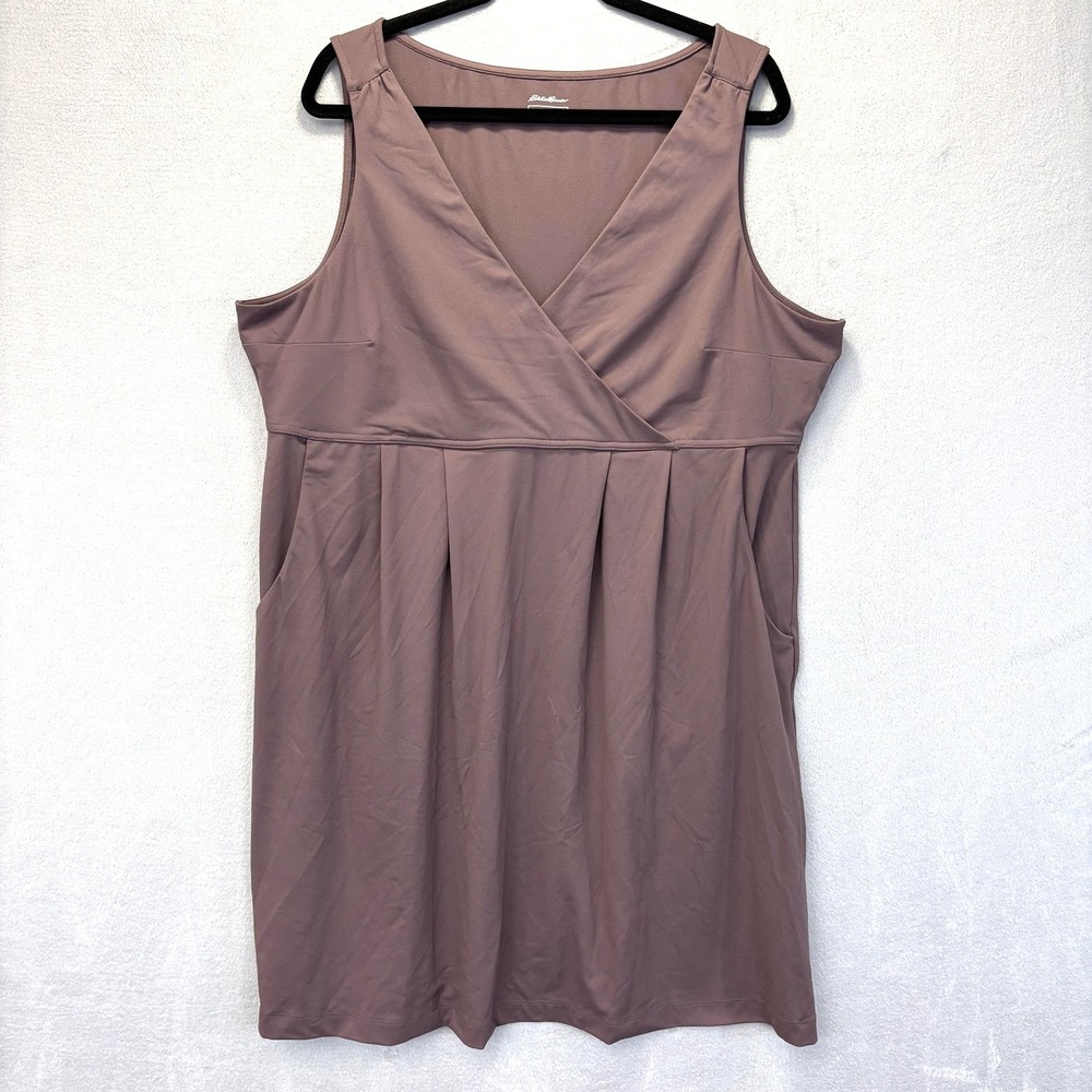 Eddie Bauer Tank Dress Womens 2XL Purple Knee Length Pleated Pockets Jersey